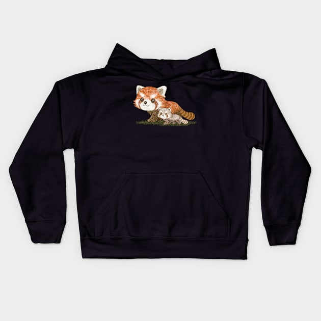 Red panda family walking Kids Hoodie by sanogawa